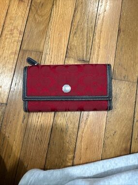 Coach Cherry Red Signature C + Leather Continental Wallet EUC (bag In Listings)